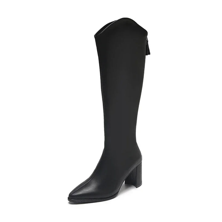 Trinidad | Women's Knee High Boots | Block Heel Pointed Toe Zip