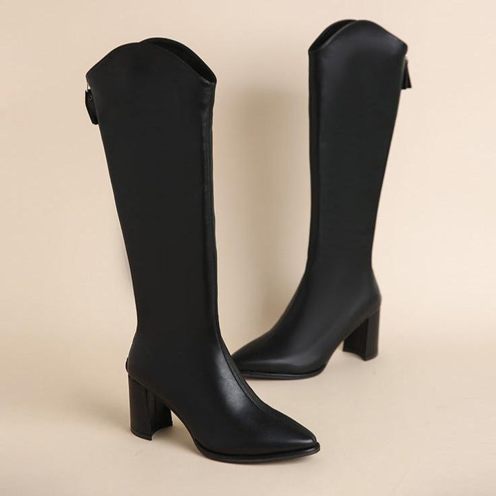 Trinidad | Women's Knee High Boots | Block Heel Pointed Toe Zip