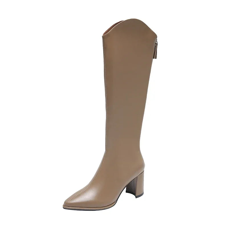 Trinidad | Women's Knee High Boots | Block Heel Pointed Toe Zip