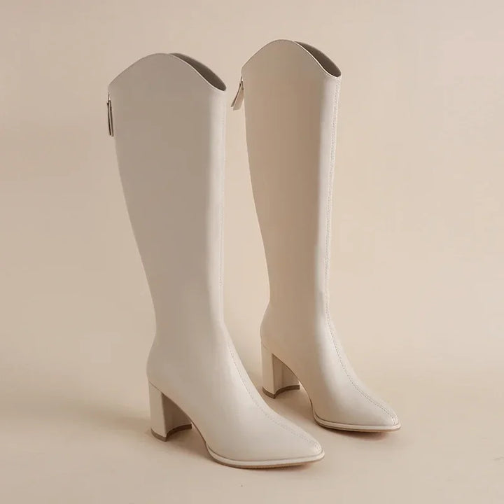 Trinidad | Women's Knee High Boots | Block Heel Pointed Toe Zip