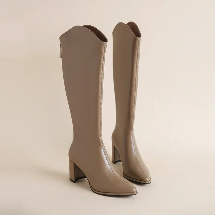 Trinidad | Women's Knee High Boots | Block Heel Pointed Toe Zip