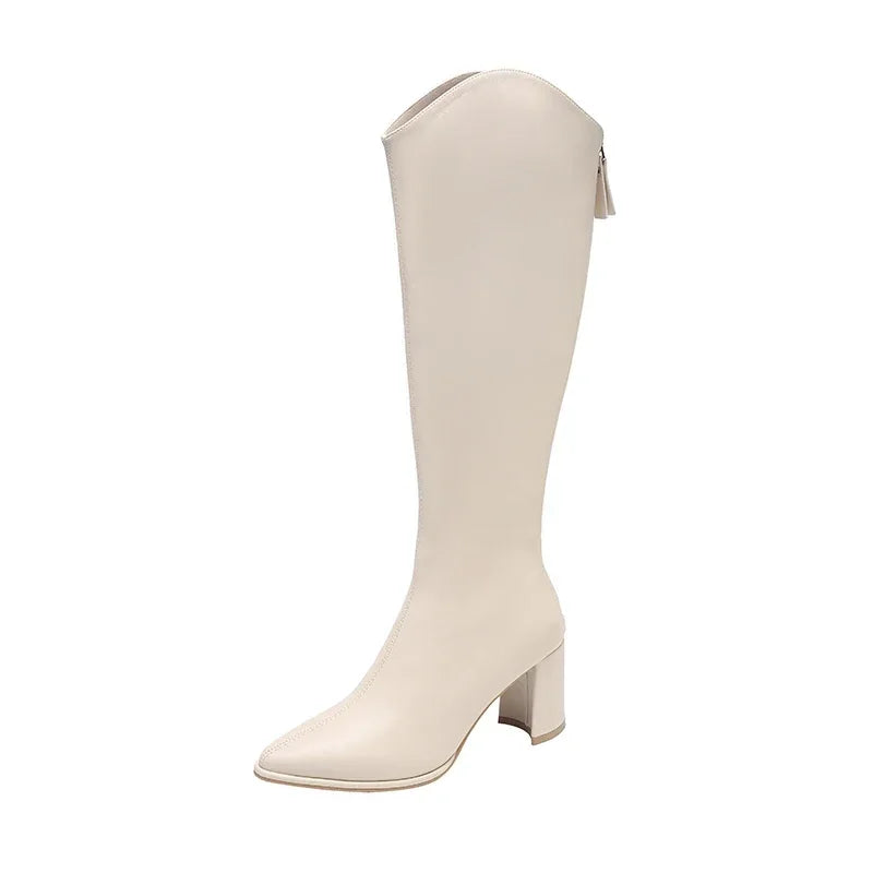 Trinidad | Women's Knee High Boots | Block Heel Pointed Toe Zip