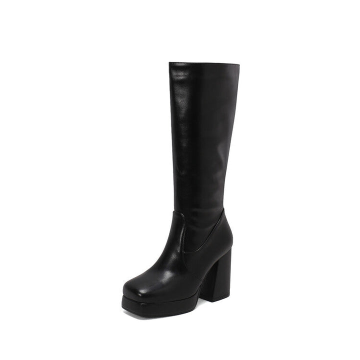 Hortensia | Women's Knee High Boots | Block Heel Platform Side Zip