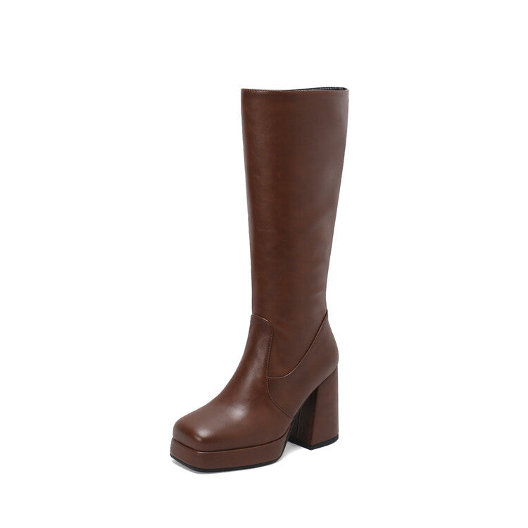 Hortensia | Women's Knee High Boots | Block Heel Platform Side Zip
