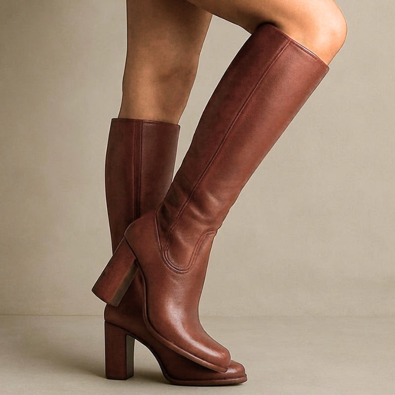 Antigone | Women's Knee High Boots | Block Heel Side Zip