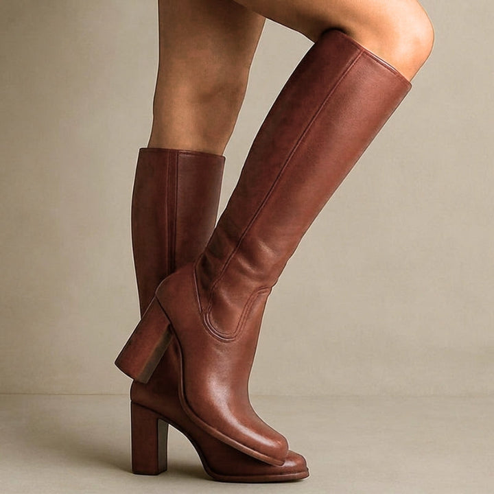 Antigone | Women's Knee High Boots | Block Heel Side Zip