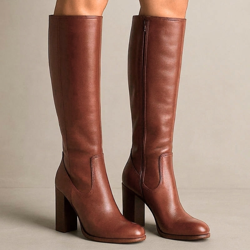 Antigone | Women's Knee High Boots | Block Heel Side Zip