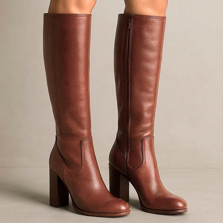 Antigone | Women's Knee High Boots | Block Heel Side Zip
