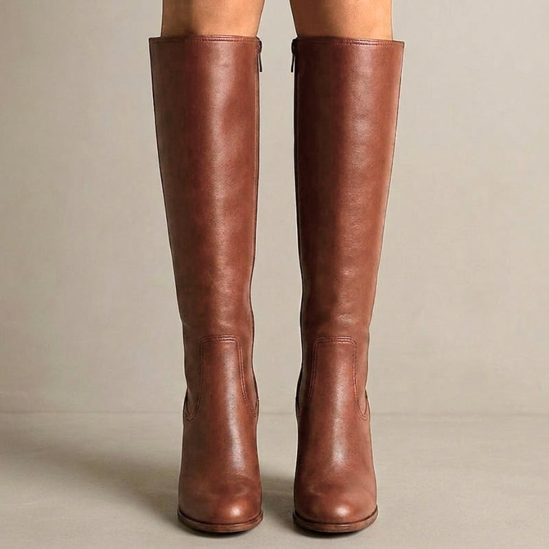 Antigone | Women's Knee High Boots | Block Heel Side Zip