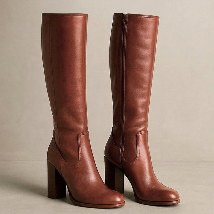 Antigone | Women's Knee High Boots | Block Heel Side Zip