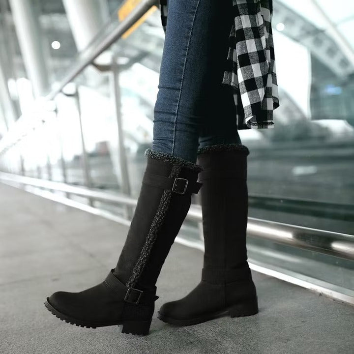 Rosario | Women's Knee High Boots | Buckle Low Heel