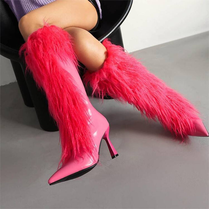 Yara | Women's Fluffy Shaft Knee High Boots | Stiletto Heel