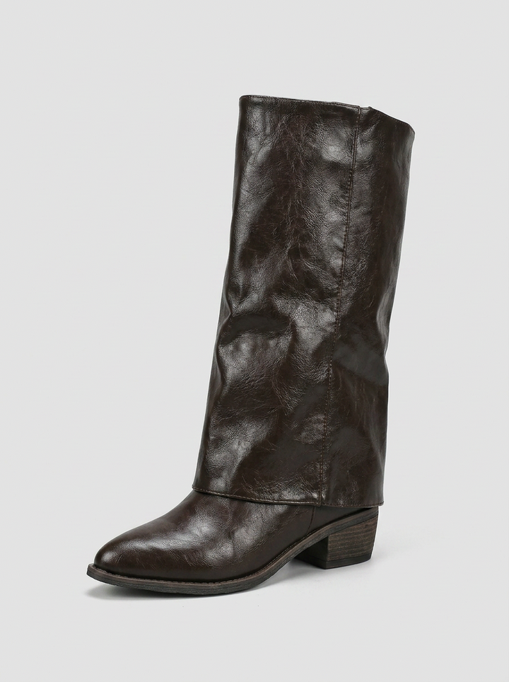 Consuelo | Women's Knee High Boots | Fold Over Cuff Block Heel