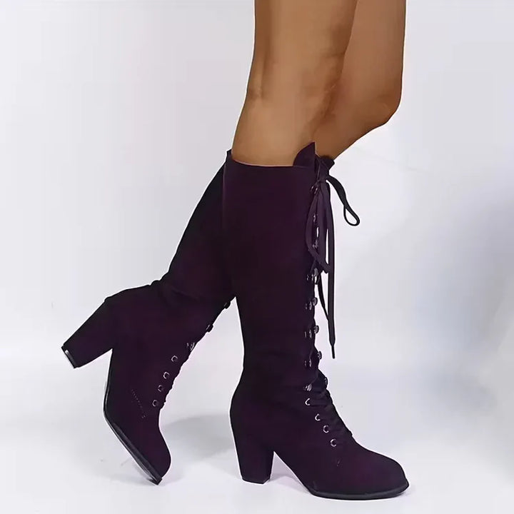 Rigunth | Women's Knee High Boots | Lace Up Block Heel Vintage