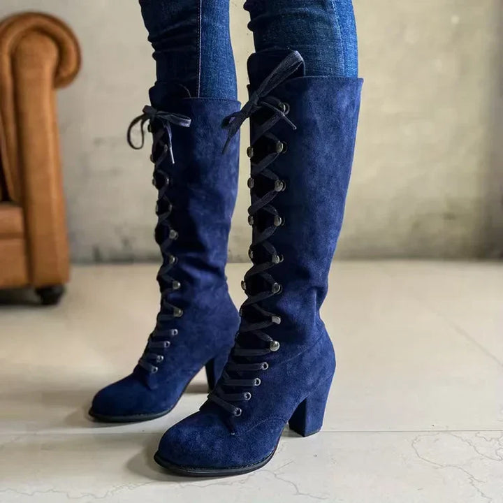 Rigunth | Women's Knee High Boots | Lace Up Block Heel Vintage