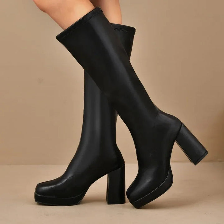 Aoife | Women's Knee High Boots | Platform Square Toe Block Heel