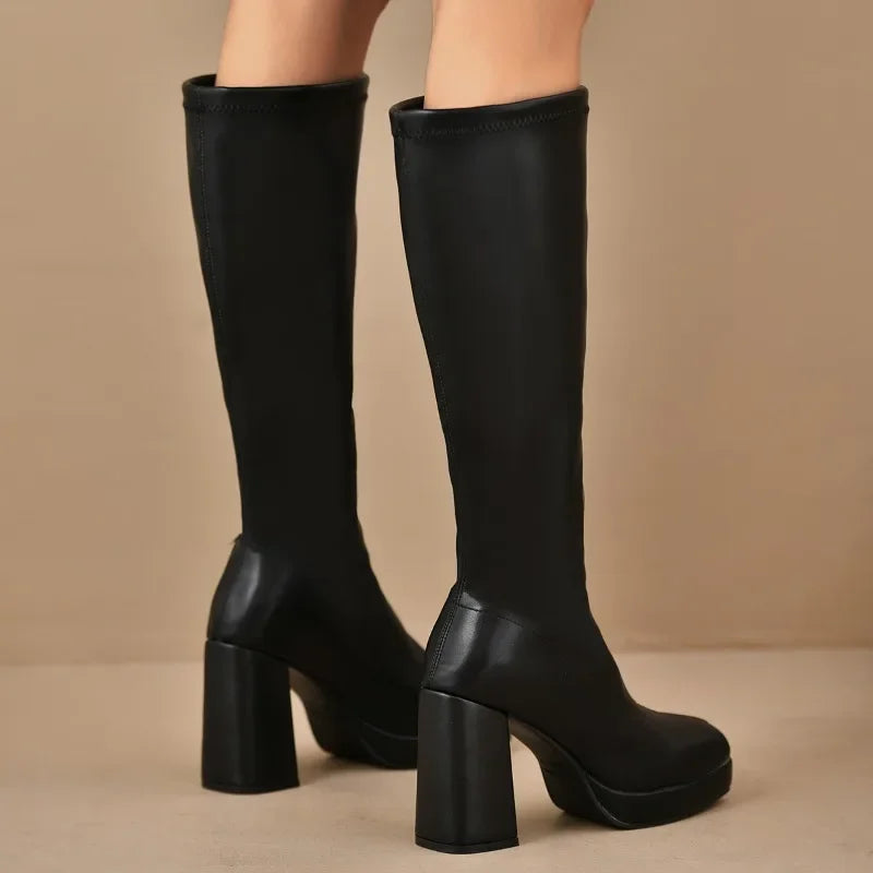 Aoife | Women's Knee High Boots | Platform Square Toe Block Heel
