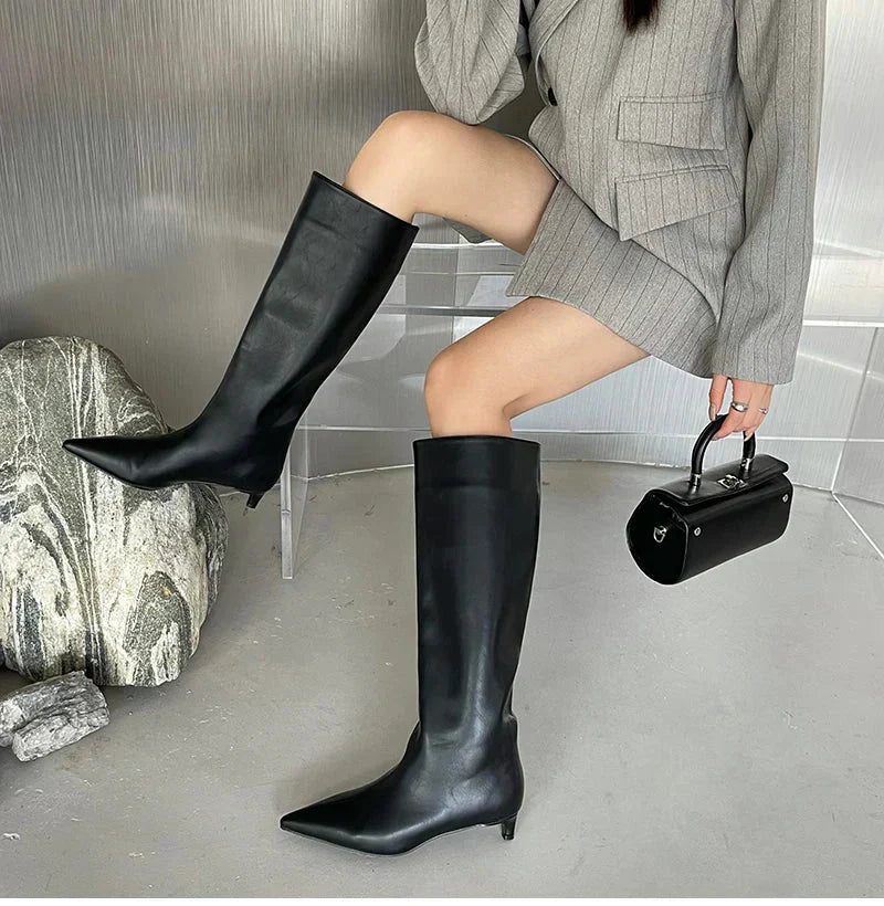 Encarnacion | Women's Knee High Boots | Pointed Toe Kitten Heel