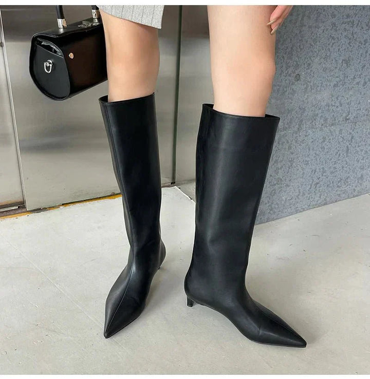 Encarnacion | Women's Knee High Boots | Pointed Toe Kitten Heel
