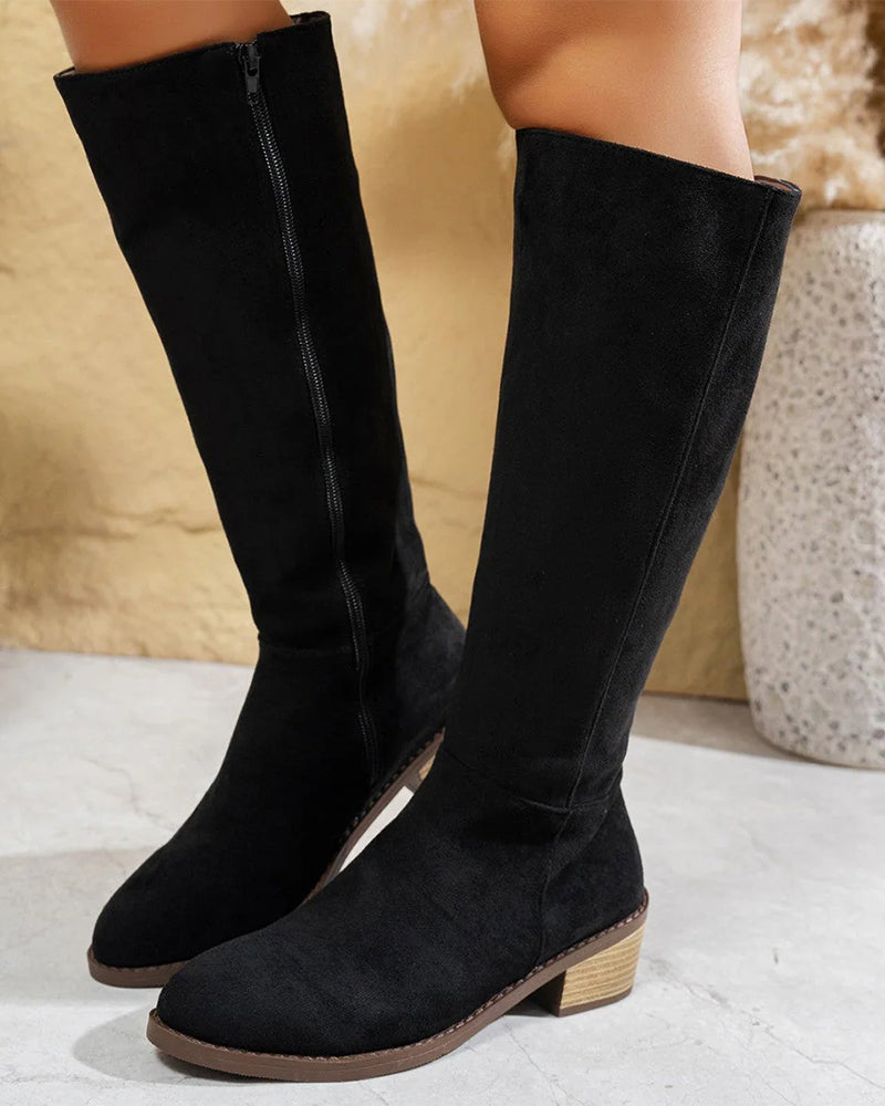 Natividad | Women's Knee High Boots | Round Toe Stacked Heel