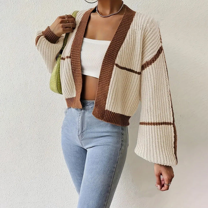 Aminata | Women's Cropped Knit Cardigan | Balloon Sleeves Open Front