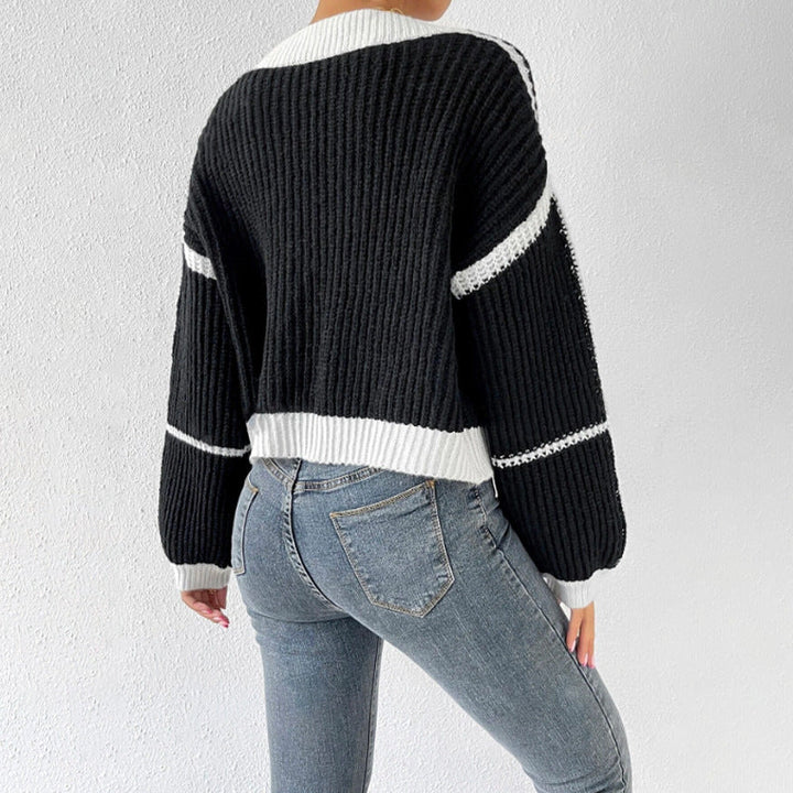 Aminata | Women's Cropped Knit Cardigan | Balloon Sleeves Open Front