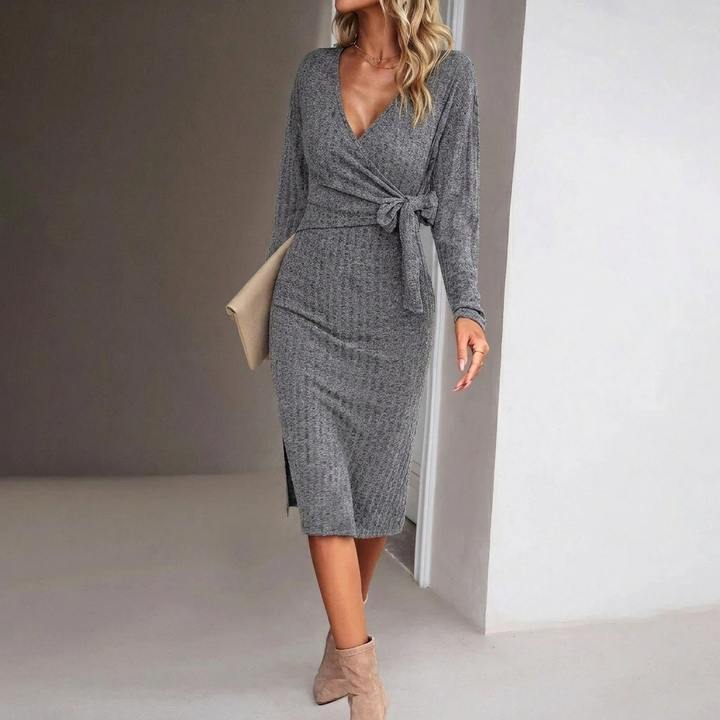 Kyane | Knit Wrap Midi Dress | Ribbed