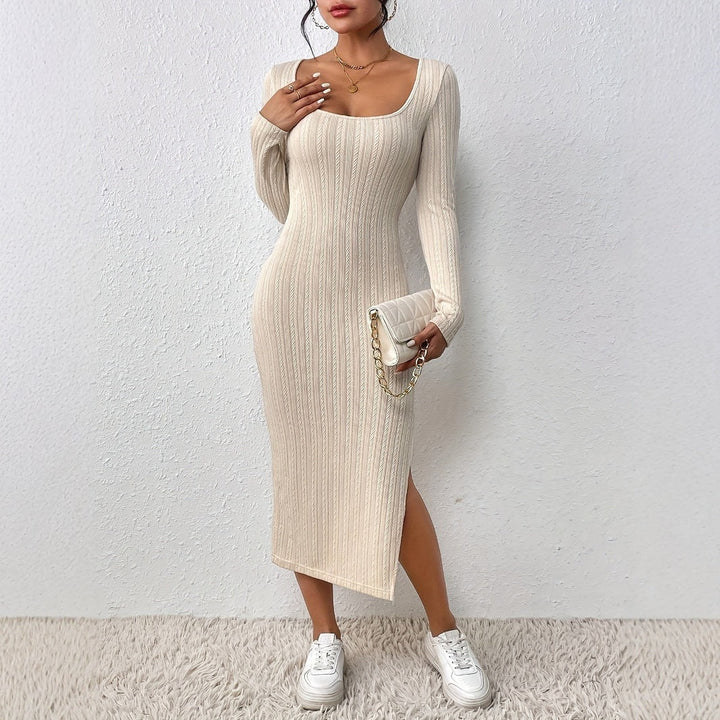 Evelyne | Knit Bodycon Dress | Scoop Neck Side Slit