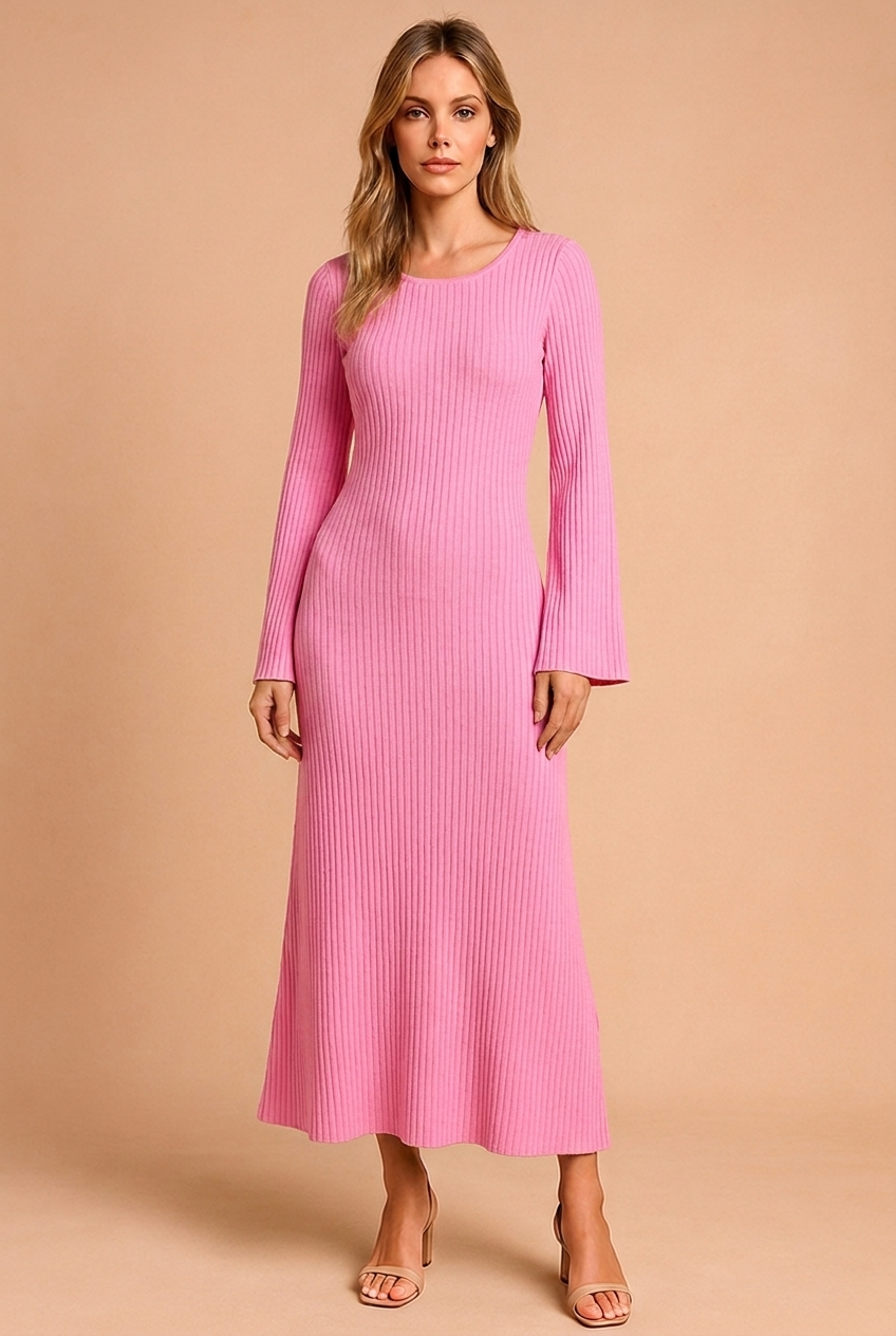 Odile | Knit Maxi Dress | Square Neck Bell Sleeves