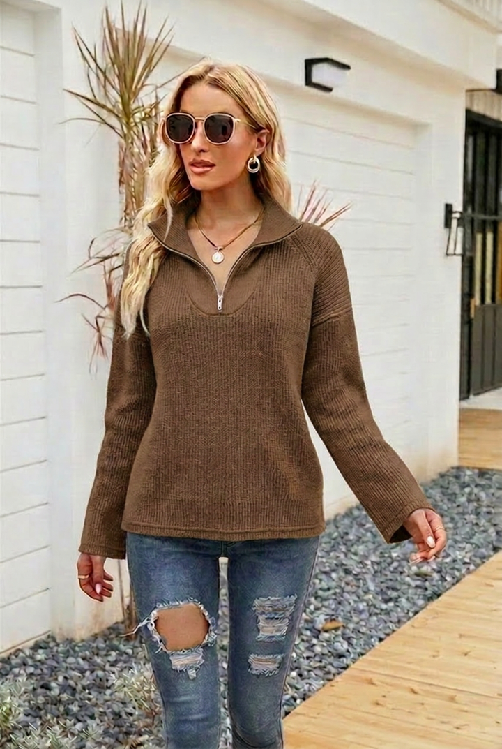 Masego | Women's Knitted Jumper | Half Zip Long Sleeve Casual