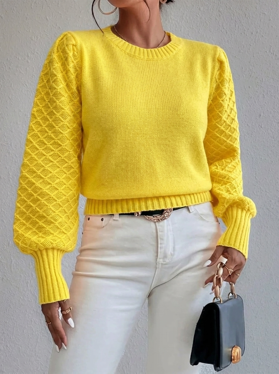 Orlaith | Women's Knitted Jumper | Diamond Pattern Crew Neck Pullover
