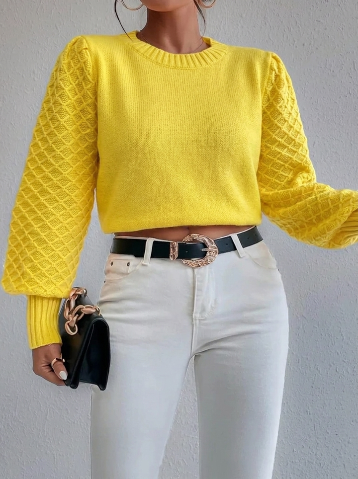 Orlaith | Women's Knitted Jumper | Diamond Pattern Crew Neck Pullover