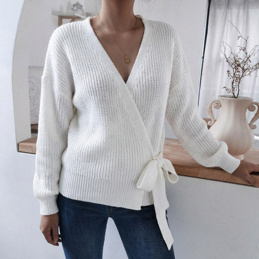 Millicenta | Women's Knitted Jumper | Wrap Front Tie Waist Casual