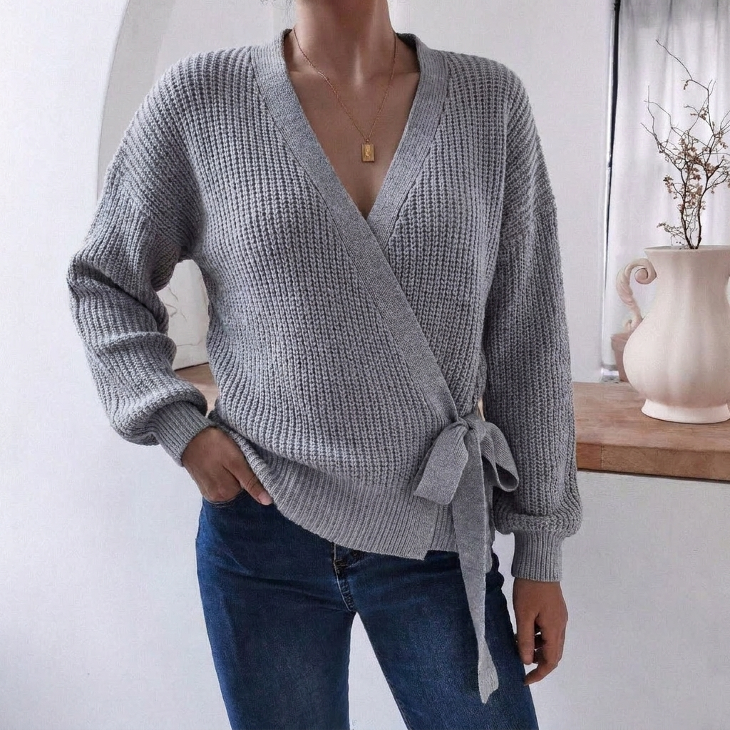 Millicenta | Women's Knitted Jumper | Wrap Front Tie Waist Casual