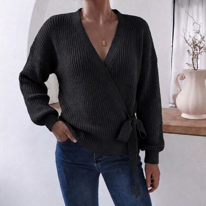 Millicenta | Women's Knitted Jumper | Wrap Front Tie Waist Casual