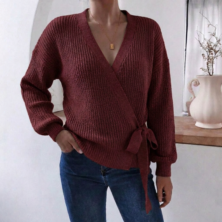 Millicenta | Women's Knitted Jumper | Wrap Front Tie Waist Casual
