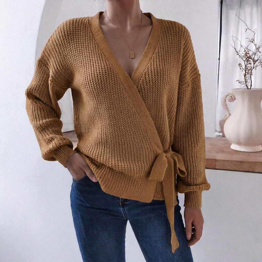 Millicenta | Women's Knitted Jumper | Wrap Front Tie Waist Casual