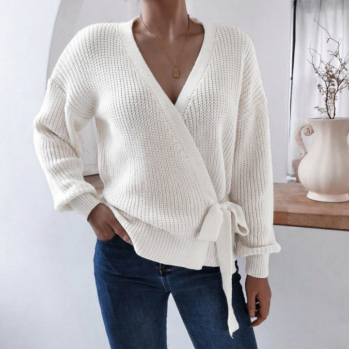 Millicenta | Women's Knitted Jumper | Wrap Front Tie Waist Casual