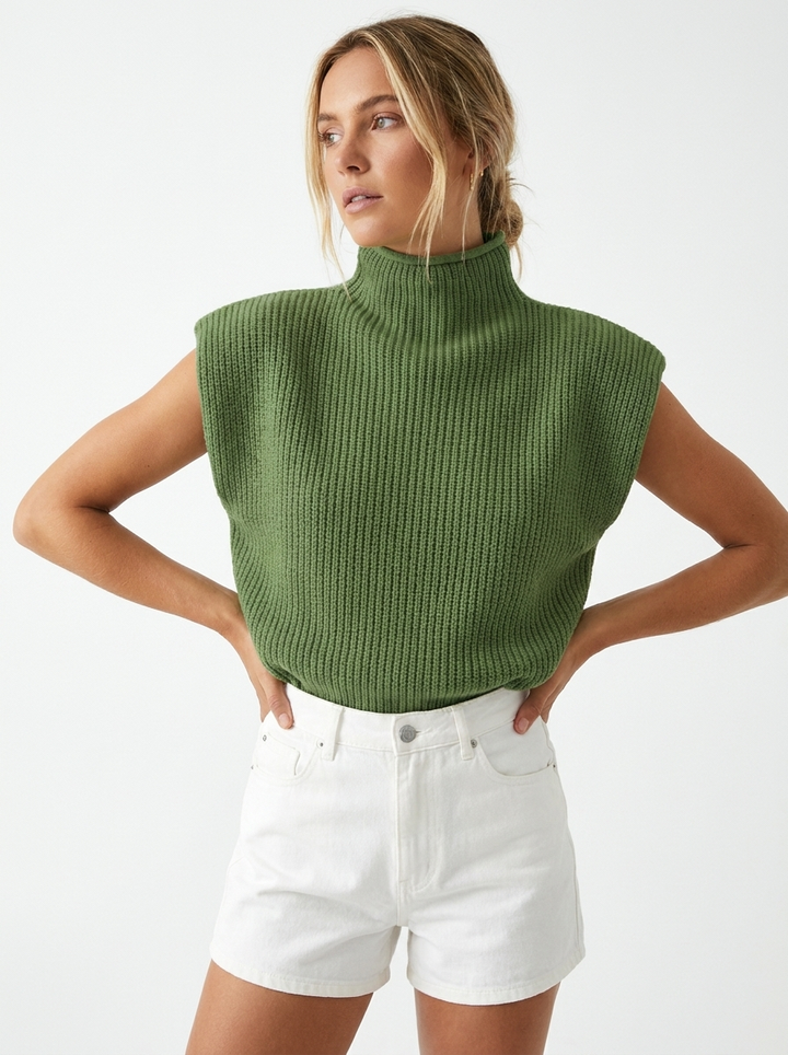 Camena | Women's Knitted Vest | Sleeveless High Neck Oversized