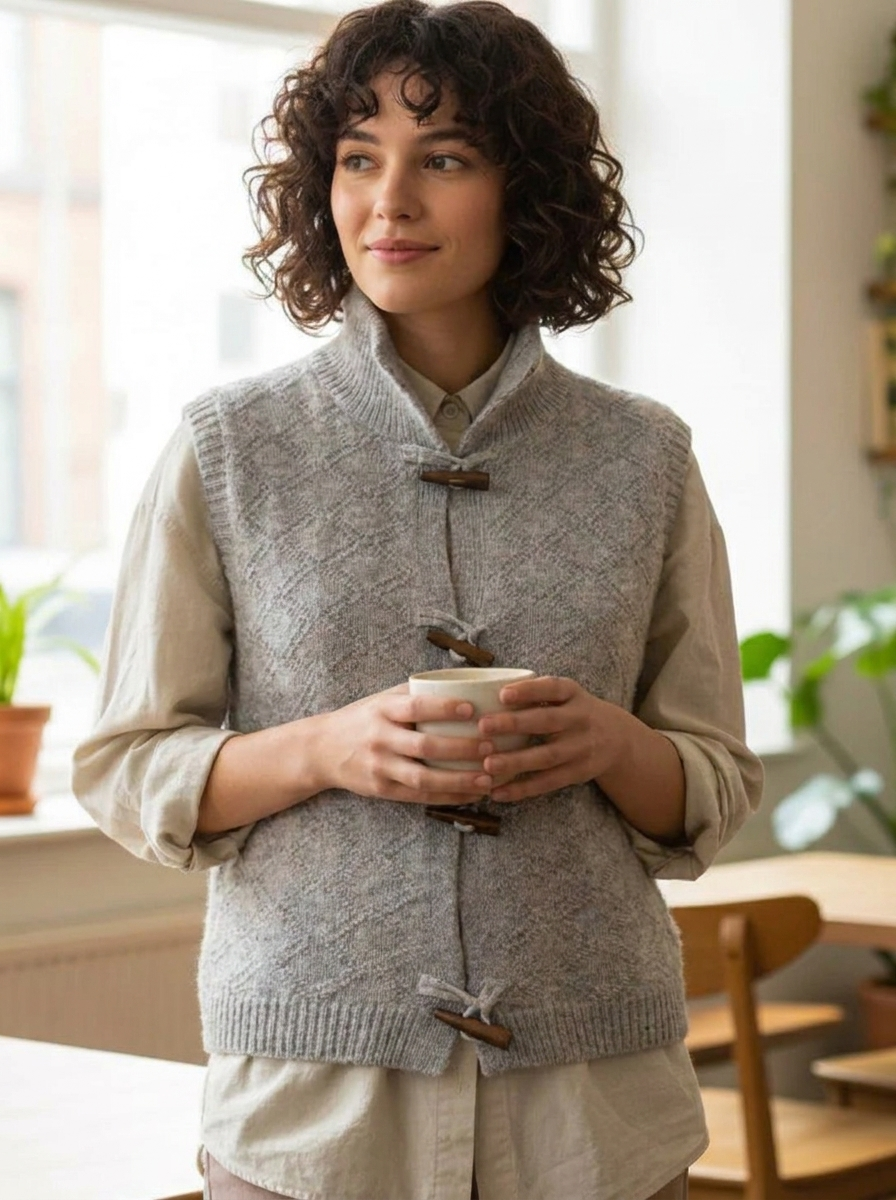 Rosalind | Women's Knitted Vest | Toggle Buttons Stand Collar