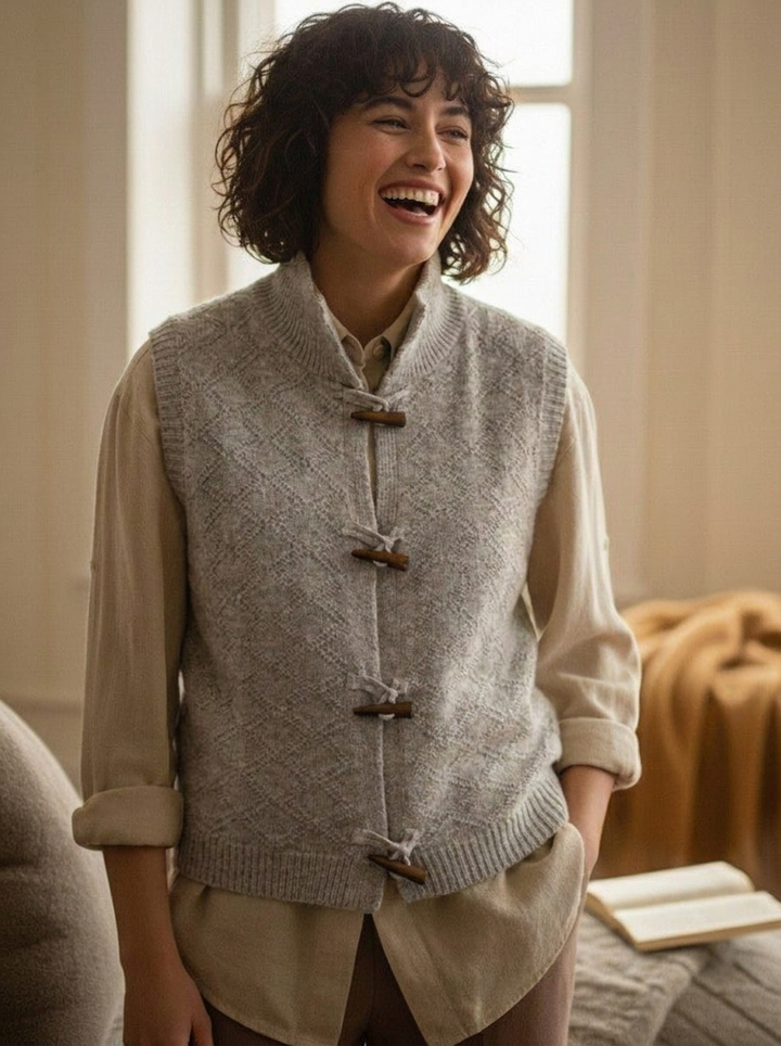 Rosalind | Women's Knitted Vest | Toggle Buttons Stand Collar