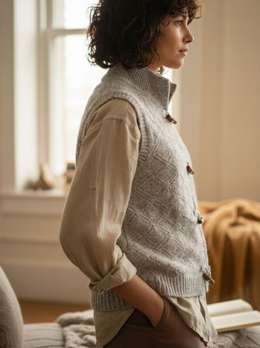 Rosalind | Women's Knitted Vest | Toggle Buttons Stand Collar