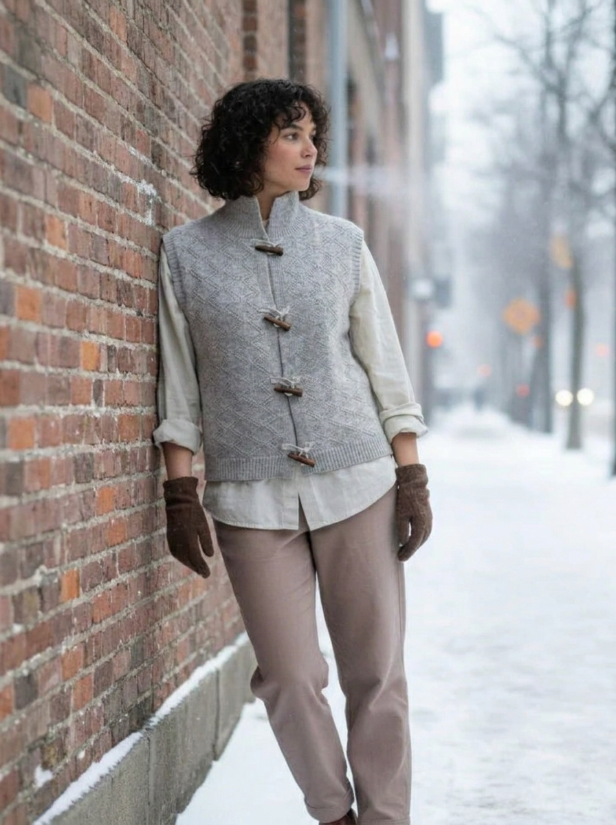 Rosalind | Women's Knitted Vest | Toggle Buttons Stand Collar