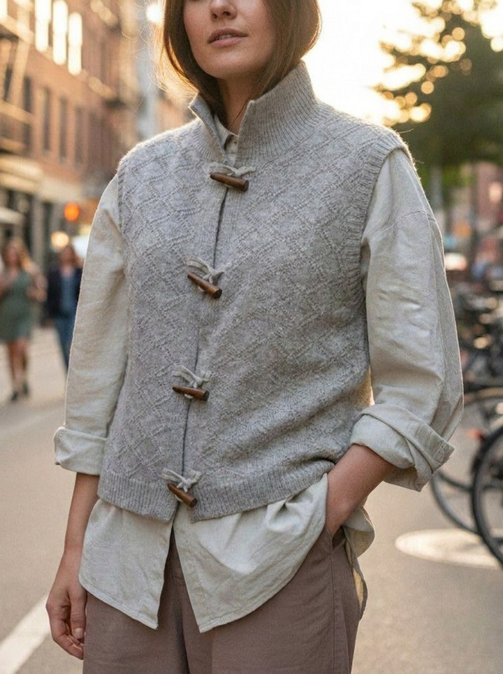 Rosalind | Women's Knitted Vest | Toggle Buttons Stand Collar