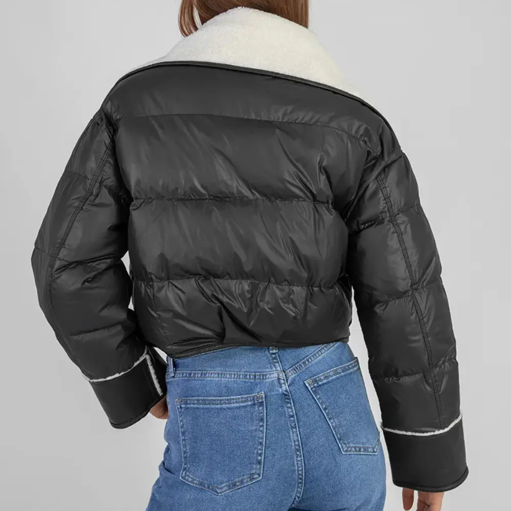 Liutperga | Women's Cropped Lined Puffer Jacket | Wide Lapel & Buttons
