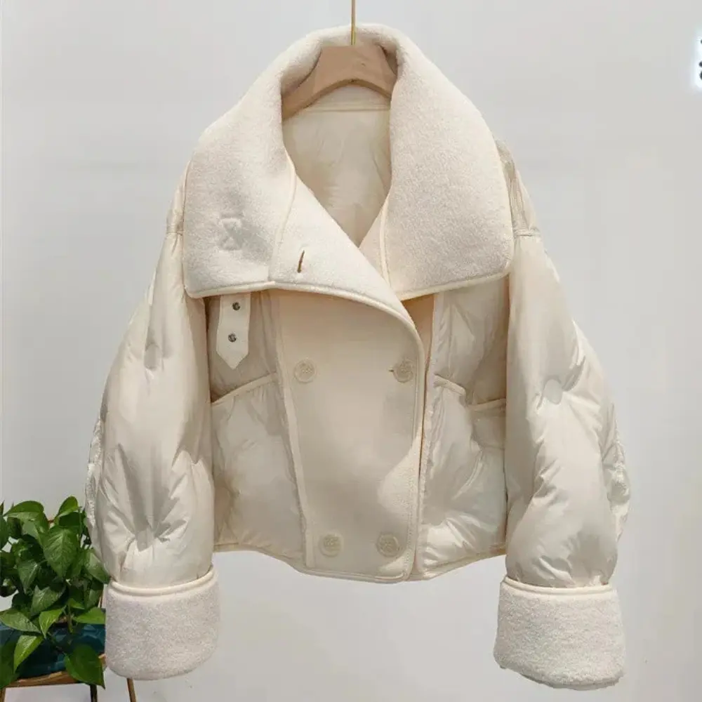 Liutperga | Women's Cropped Lined Puffer Jacket | Wide Lapel & Buttons
