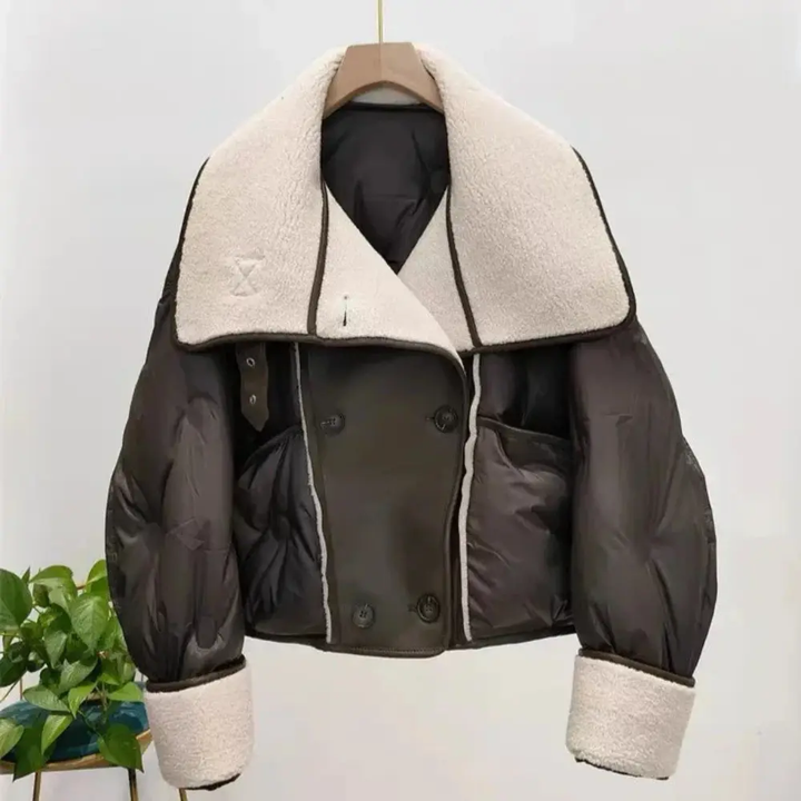 Liutperga | Women's Cropped Lined Puffer Jacket | Wide Lapel & Buttons