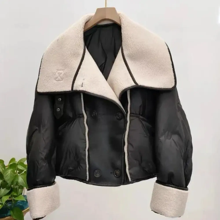 Liutperga | Women's Cropped Lined Puffer Jacket | Wide Lapel & Buttons