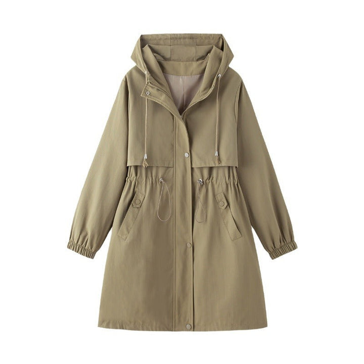 Thouraya | Women's Long Trench Rain Jacket | Hood & Drawstring Waist