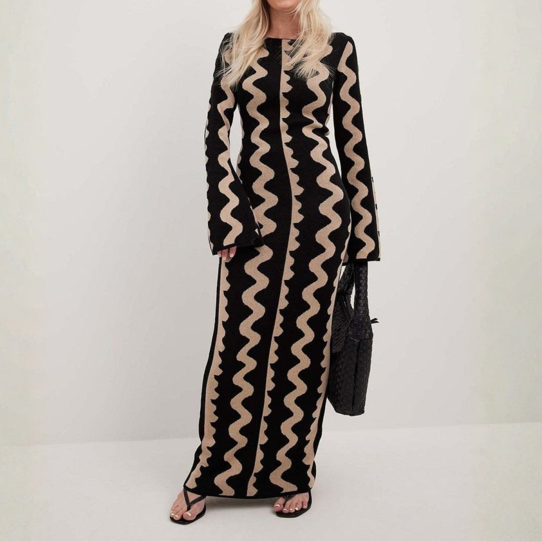 Hiltrude | Women's Long Sleeve Maxi Dress | Round Neck